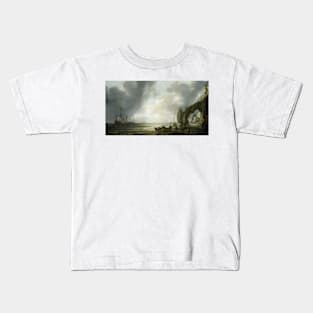 Dutch Men-of-War off a Craggy Coast by Simon de Vlieger Kids T-Shirt